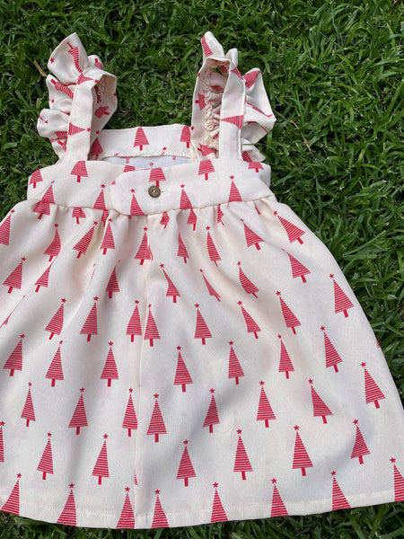 Cream white dress with red Christmas trees